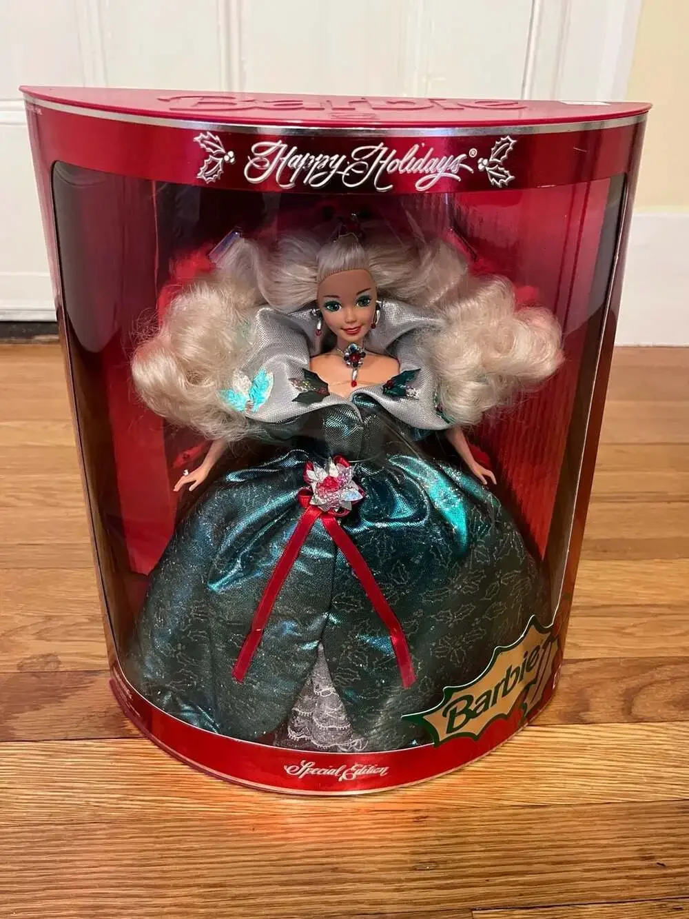 1995 Special Edition Happy Holidays Barbie Doll in Emerald Green Gown